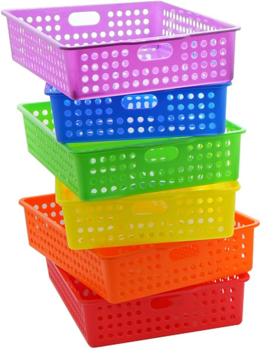 6-Pack Colorful Plastic Storage Bins - for Organizing Classroom Supplies