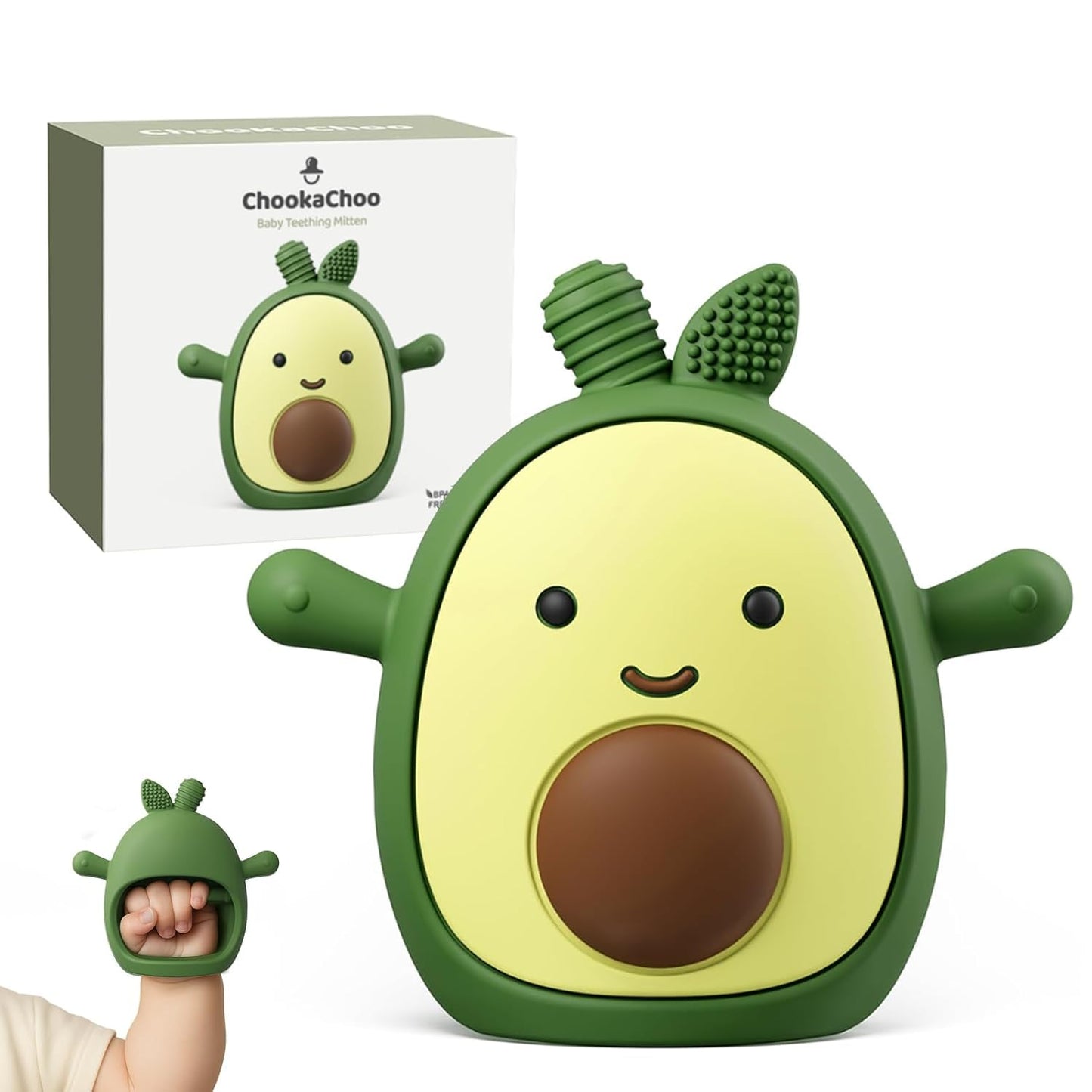 Silicone Avocado Teething Mitten – BPA-Free Anti-Drop Baby Chew Toy (3+ Months)