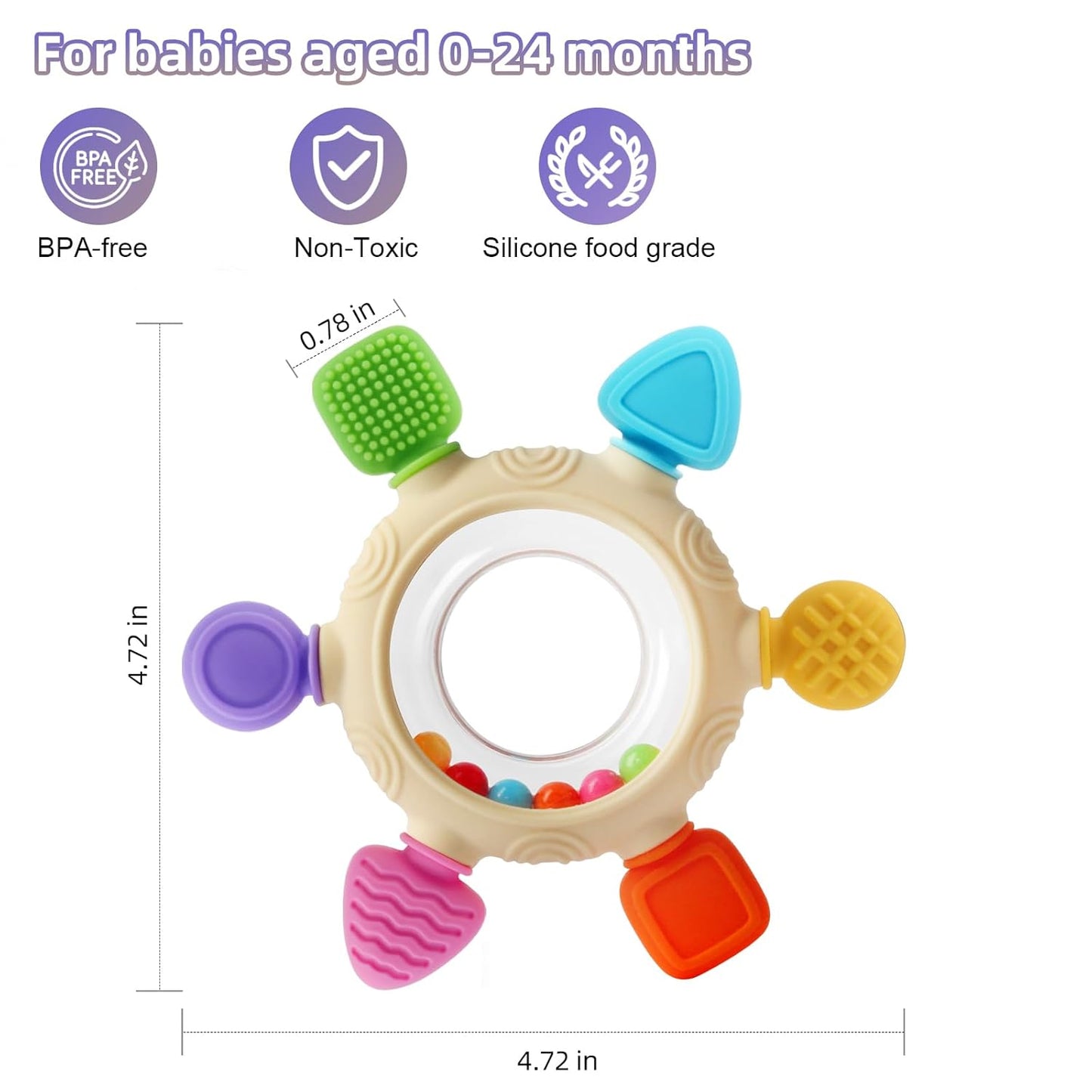 Baby Silicone Teething Rings & Rattle – BPA-Free Sensory Teether for Soothing Gums (0–24 Months)