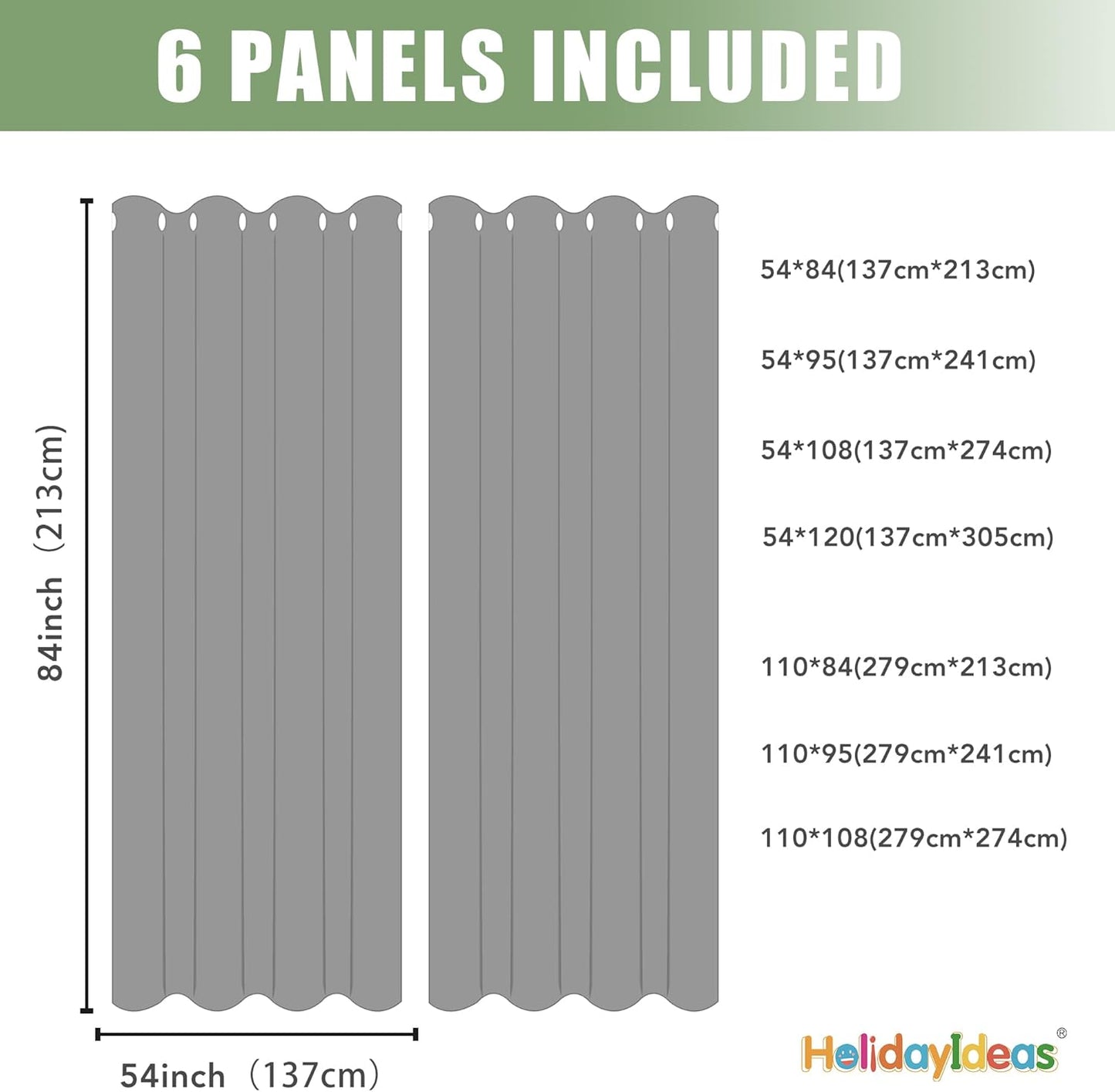 6 Panels Outdoor Privacy Curtains for Cabana Porch Pergola, Sunlight & UV Blocking