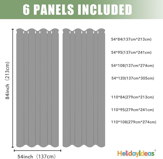 6 Panels Outdoor Privacy Curtains for Cabana Porch Pergola, Sunlight & UV Blocking