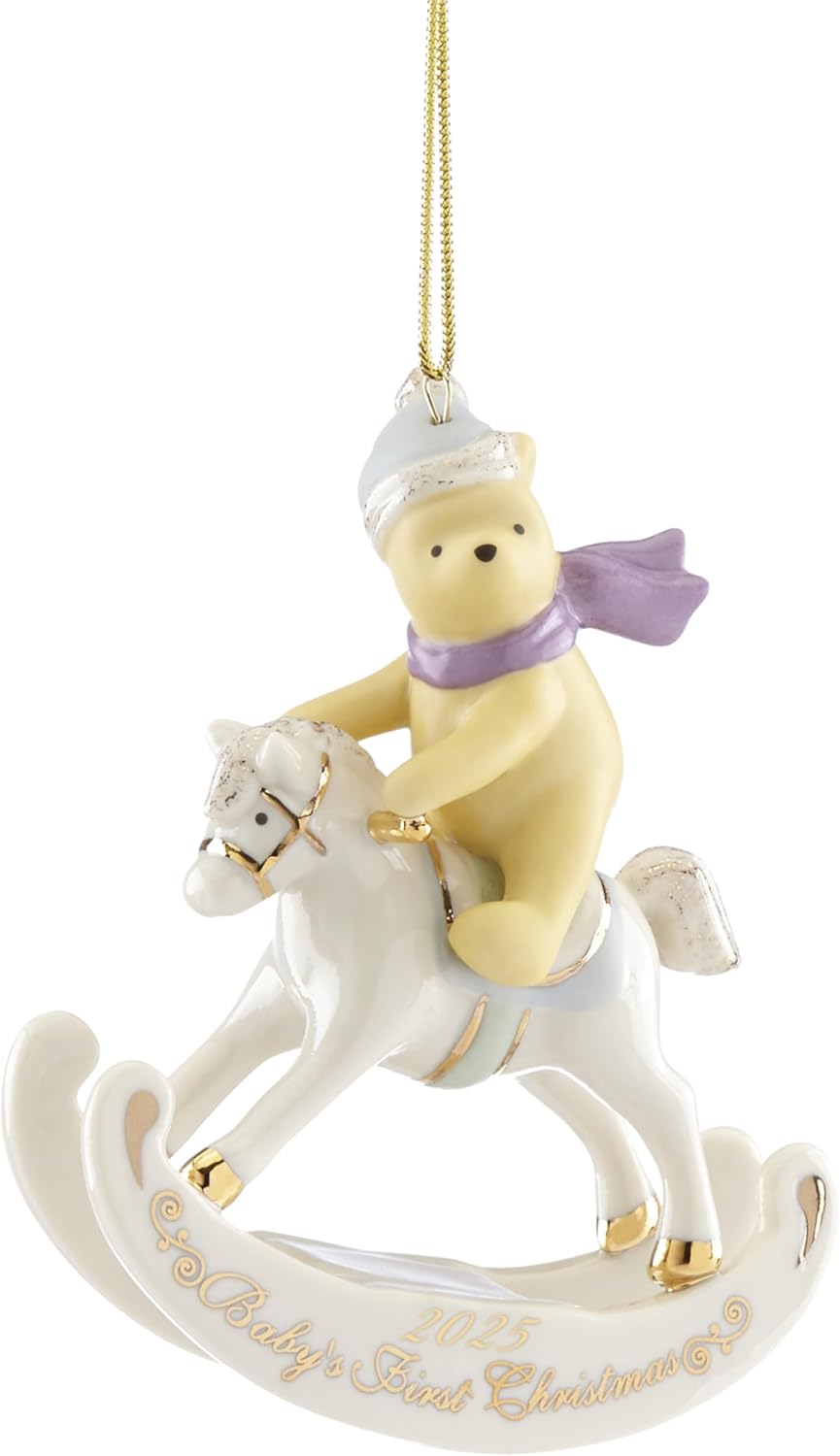2025 Winnie the Pooh Baby’s 1st Christmas Ornament - Porcelain with Gold Accents