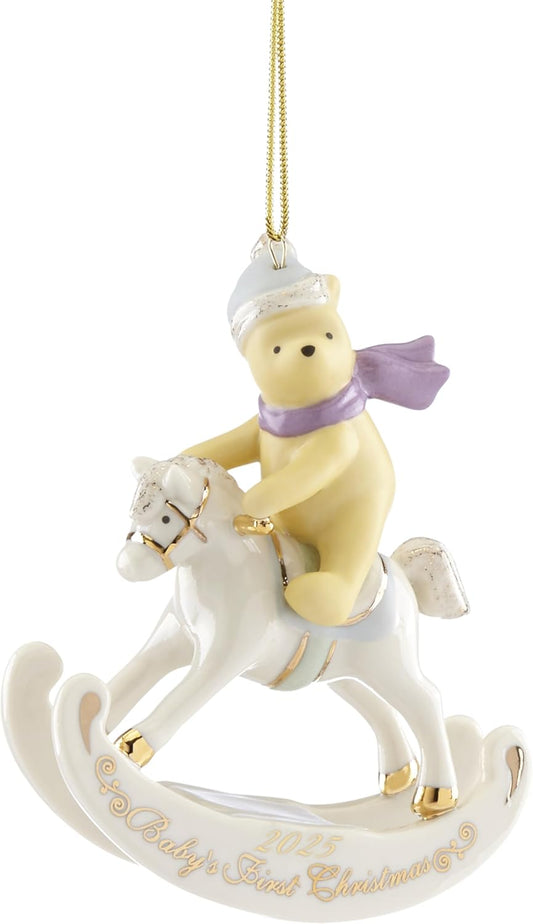 2025 Winnie the Pooh Baby’s 1st Christmas Ornament - Porcelain with Gold Accents