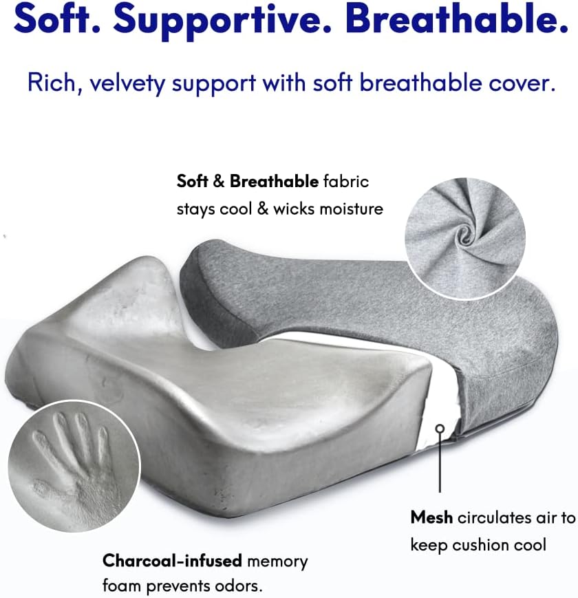 Pressure Relief Seat Cushion – Extra-Dense Memory Foam for Hip & Tailbone Support (Light Grey)