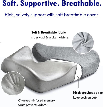 Pressure Relief Seat Cushion – Extra-Dense Memory Foam for Hip & Tailbone Support (Light Grey)
