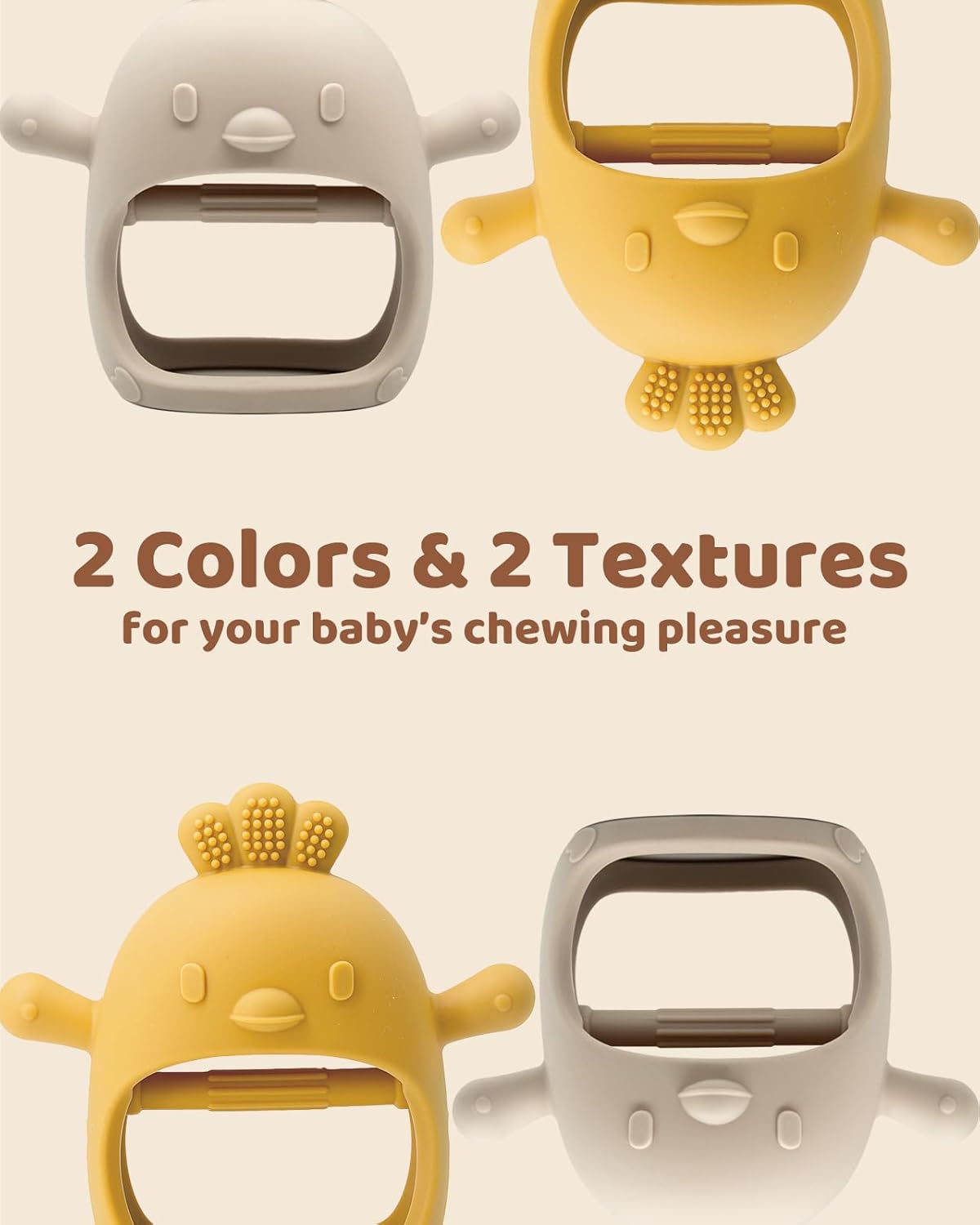 2-Pack Baby Teething Mittens – BPA-Free Silicone Anti-Drop Wrist Teethers (Ginger & Caramel, 3+ Months)