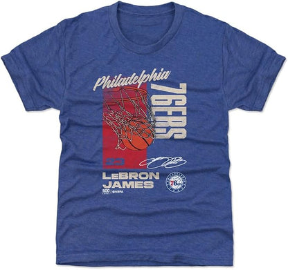 LeBron James Philadelphia 76ers All Net Youth T-Shirt – Kids Basketball Graphic Tee, Royal Blue & Black, Ages 4–16