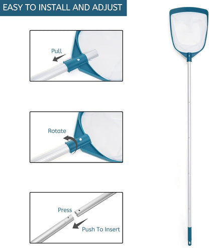 Telescopic Leaf Skimmer with Adjustable Aluminum Pole and Fine Nylon Mesh for Pools and Spas