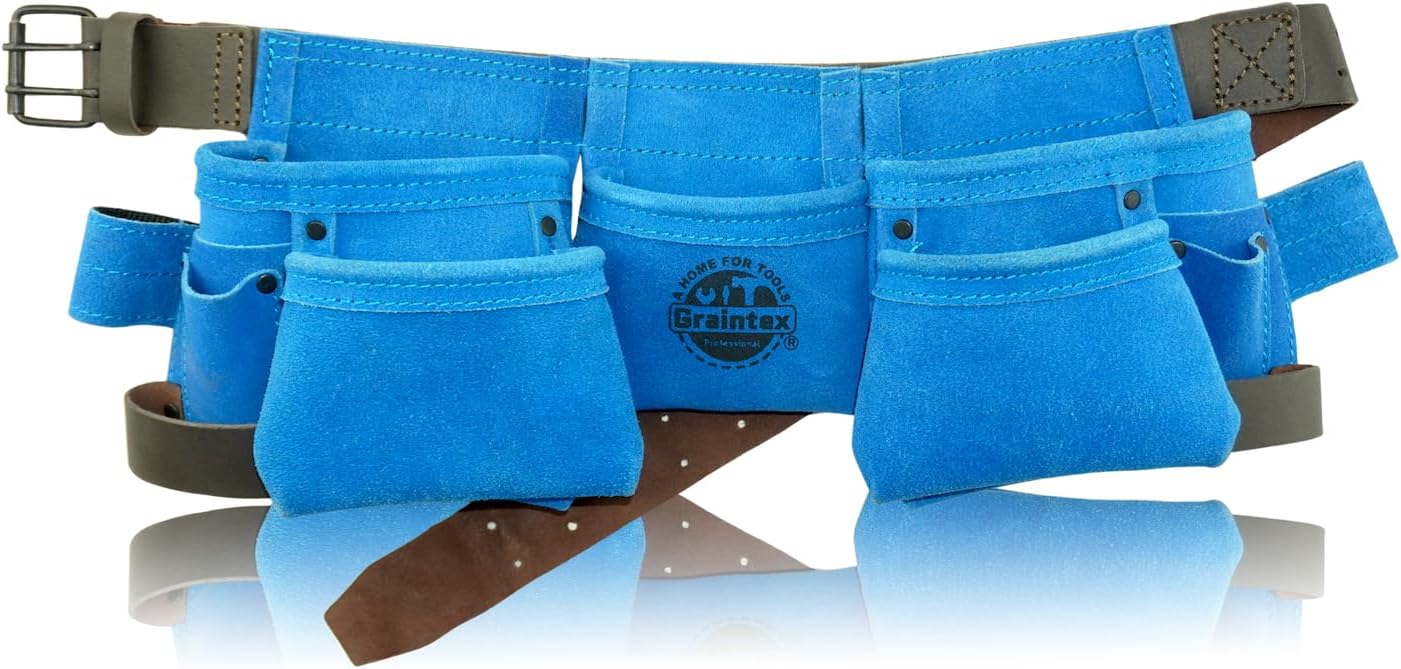 Kids Tool Belt – Suede Leather 9 Pocket Tool Apron with Hammer Loops for Boys & Girls