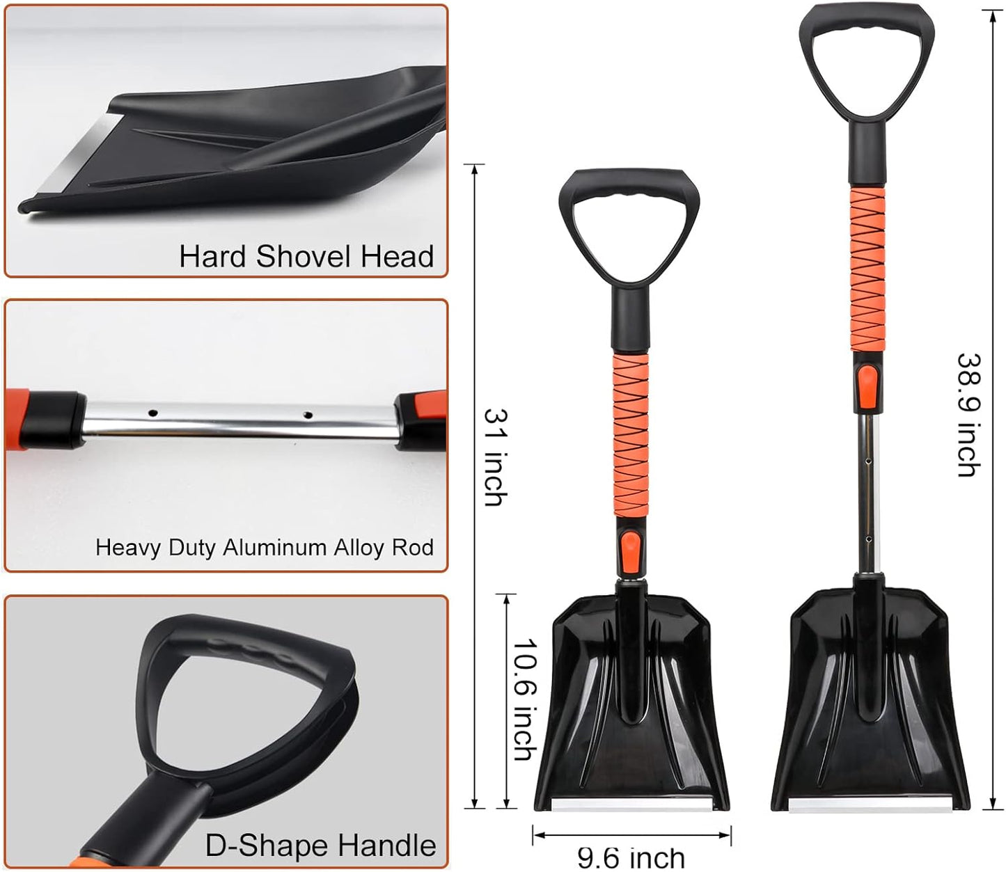 42" Extendable Snow Brush & Ice Scraper – Pivoting Head, Foam Grip, Emergency Shovel for Cars & SUVs