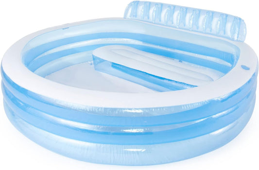 Inflatable Above-Ground Family Lounge Pool: Built-in Bench and Cup Holder