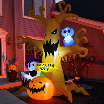 8 FT Halloween Inflatable Dead Tree – LED Light-Up Owl, Ghost & Pumpkin Outdoor Yard Decoration for Lawn & Garden