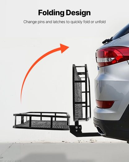 Folding Hitch Mount Cargo Carrier (60" x 24" x 6") 500 lb Load Capacity, Cargo Basket with Waterproof Bag for 2" Hitch Receivers