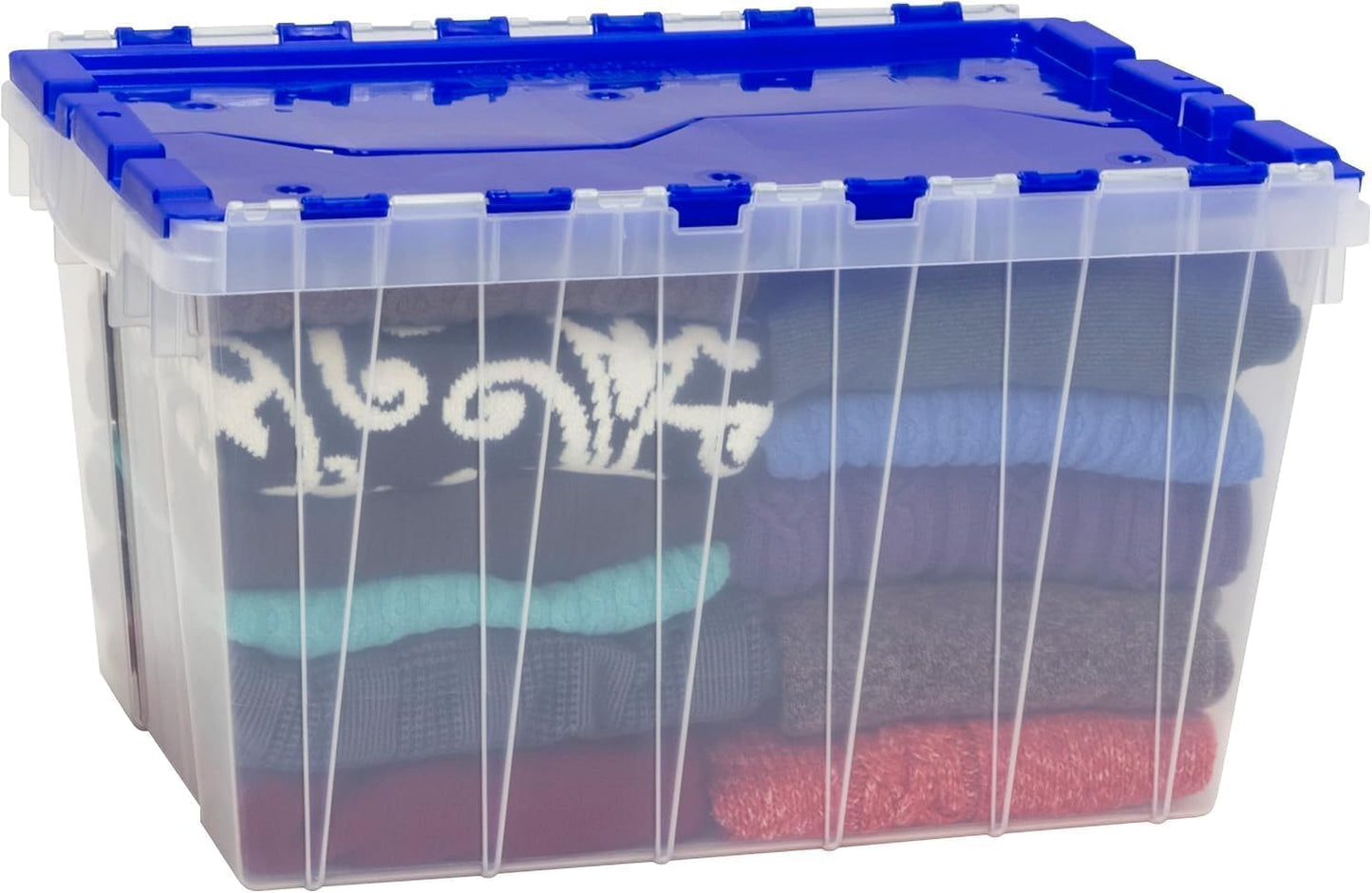 12-Gallon Stackable Plastic Storage Tote with Lid - Clear/Blue (21.5" x 15" x 12.5")