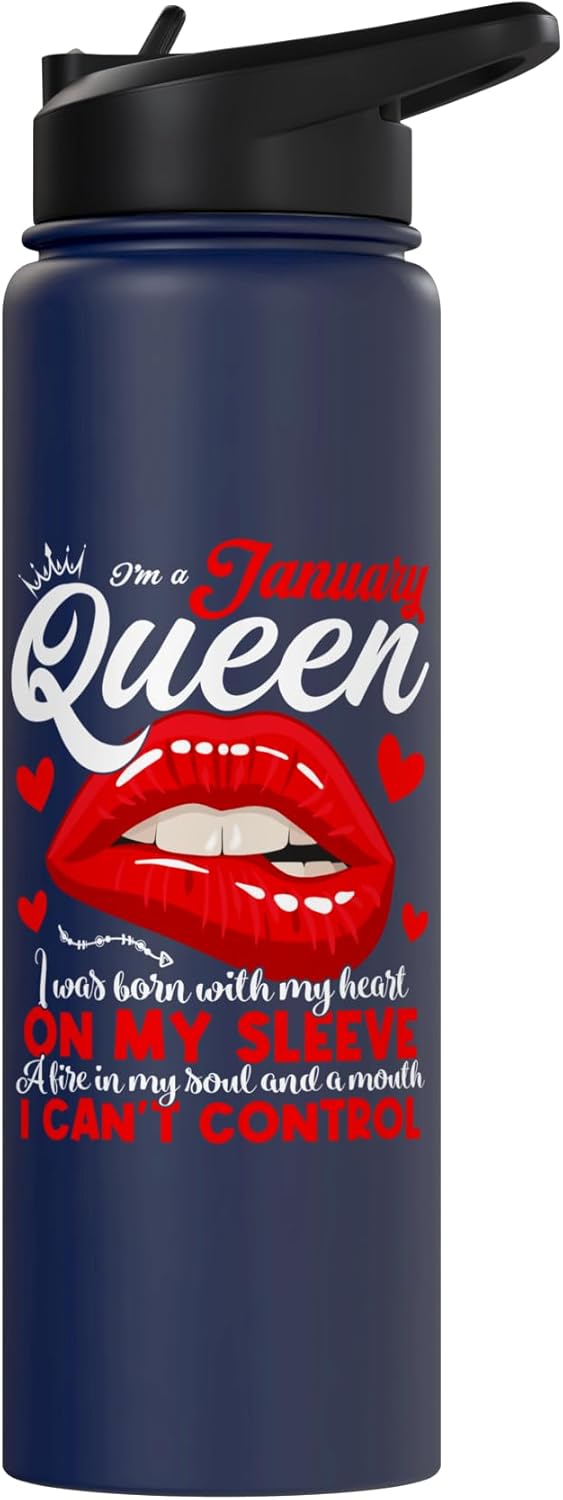 A Queen Was Born in January – Insulated Stainless Steel Water Bottle, Navy Blue
