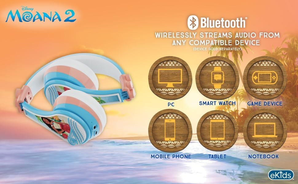 Moana 2 Bluetooth Headphones for Kids – Wireless Headphones for School, Home & Travel