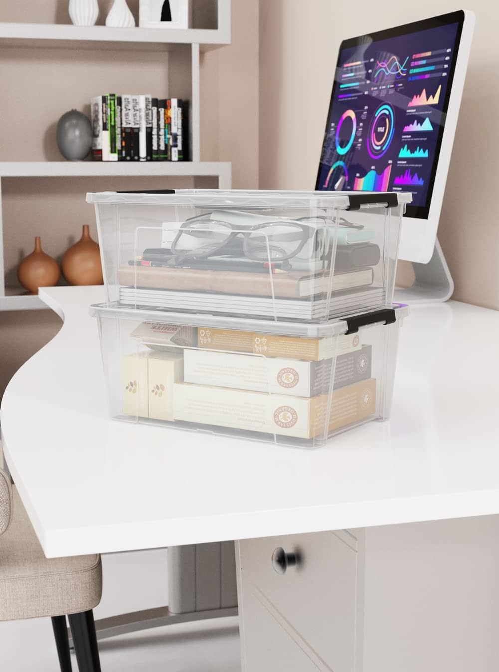 6-Pack Clear Storage Latch Bins - 5-Litre Organizer Boxes with Handles and Lids