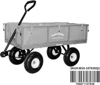 Heavy-Duty Steel Mesh Garden Cart Utility Wagon – 880 lb Capacity with Never-Flat Tires, Removable Sides & Liner, Gray
