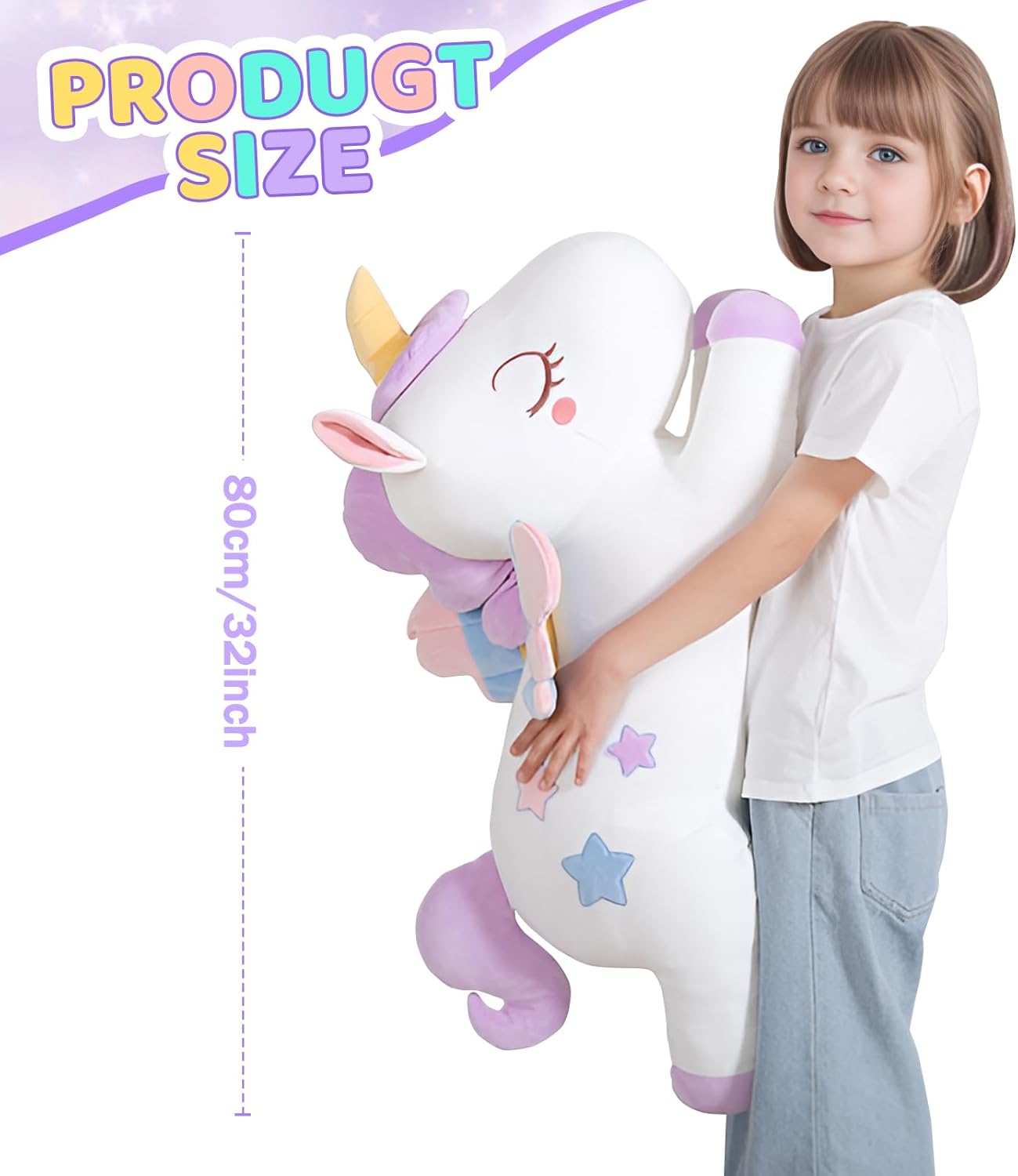 32" Purple Unicorn Plush Toy – Giant Stuffed Animal & Sleeping Pillow for Kids