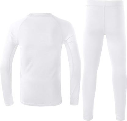 Boys' Thermal Underwear Set – Ultra Soft Fleece-Lined Long Johns & Tops, Cold Weather Base Layer (White, Large, 10-12 Years)