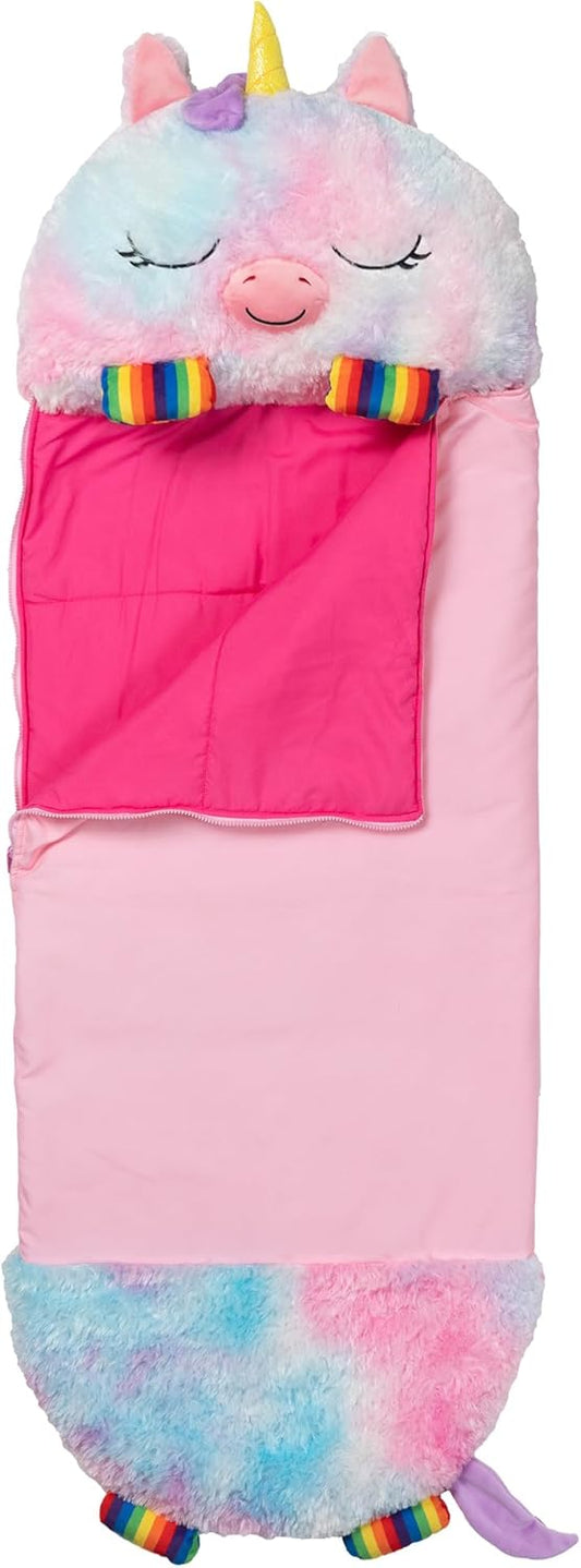 2-in-1 Pillow & Sleepy Sack – Large Rainbow Unicorn (66 x 30), Plush Animal That Opens Into a Soft Sleeping Bag