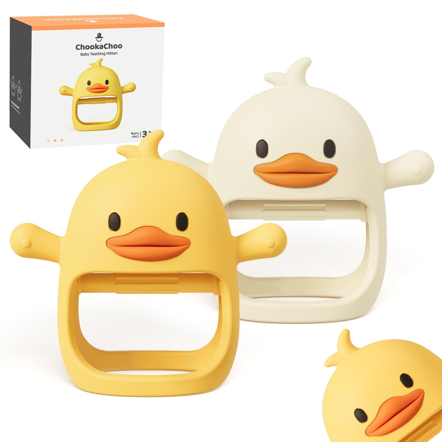 2-Pack Baby Teething Mittens – BPA-Free Silicone Anti-Drop Wrist Teethers (Duckie, 3+ Months)