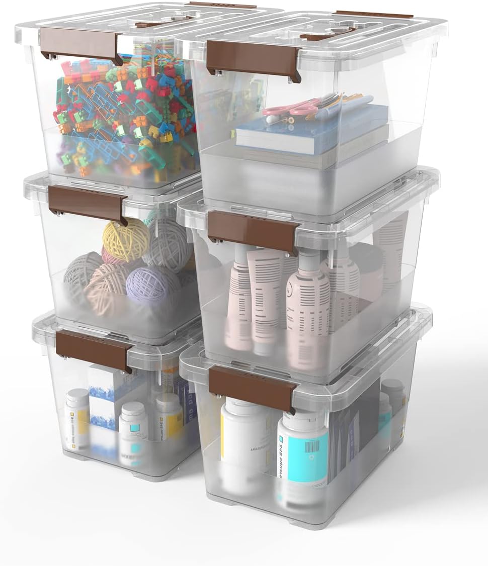 6-Pack Clear 7-Quart Stackable Storage Bins with Lids and Latching Handles