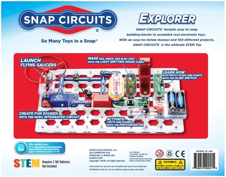 Electronics Exploration Kit: 100+ Projects, Full-Color Manual, 28 Parts - STEM Toy for Ages 8+!