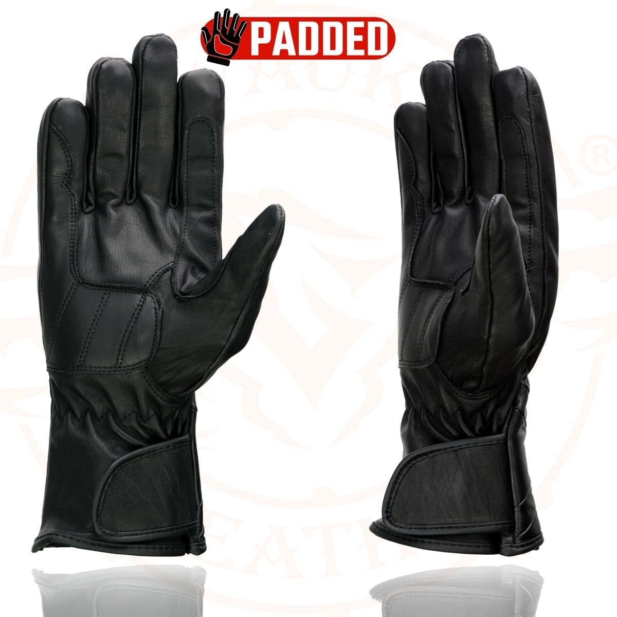 SH451 Men's Black Leather Racing Gloves with Padding