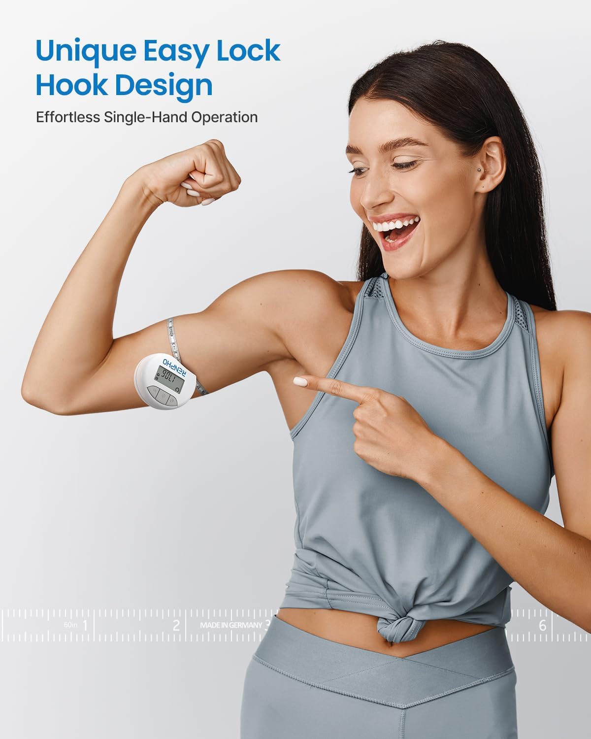 Smart Body Measuring Tape – Bluetooth Fitness Tape for Weight Loss & Muscle Tracking (60in/150cm, White)