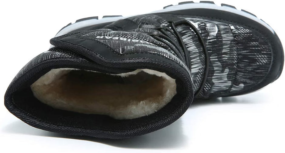 Boys’ Black Snow Boots – Waterproof Slip-Resistant Winter Cold Weather Shoes, Size 1.5 Little Kid