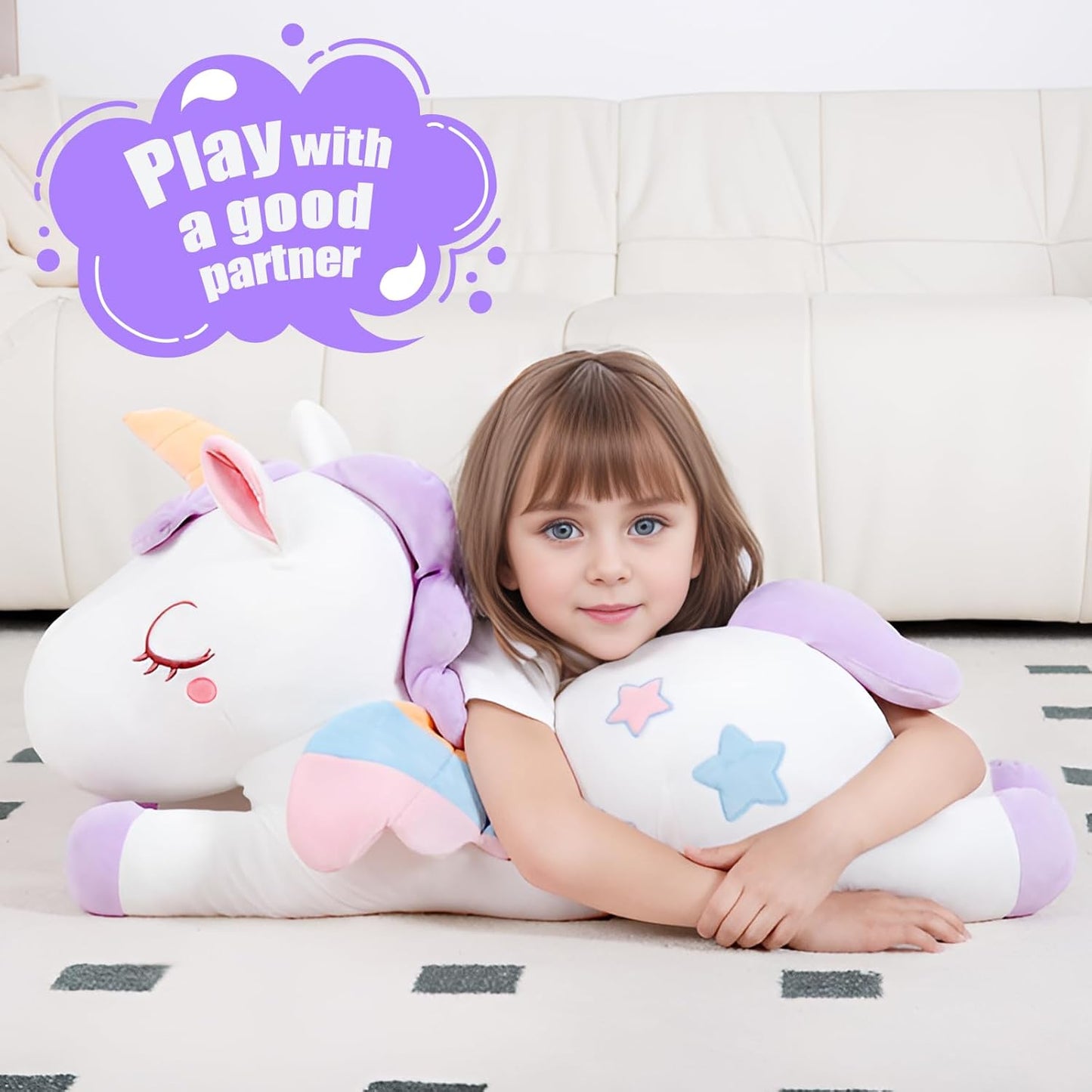 32" Purple Unicorn Plush Toy – Giant Stuffed Animal & Sleeping Pillow for Kids