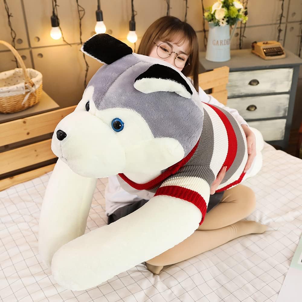 Soft Stuffed Husky Long Pillow Cartoon Animal Doll Sleeping Pillow Cushion