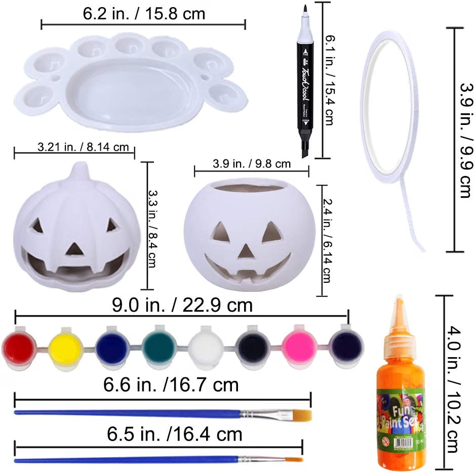 6-Set DIY Ceramic Pumpkin Painting Kit – Jack-o'-Lantern Figurines for Kids, Halloween Classroom Crafts & Party Décor
