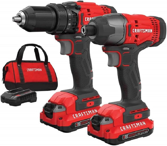 Cordless Drill & Impact Driver Combo Kit with 2 Batteries & Charger