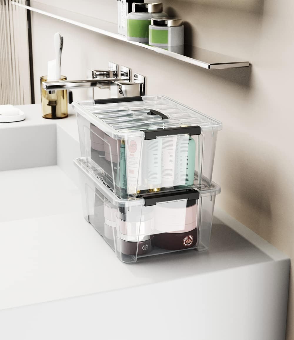 6-Pack Clear Storage Latch Bins - 5-Litre Organizer Boxes with Handles and Lids