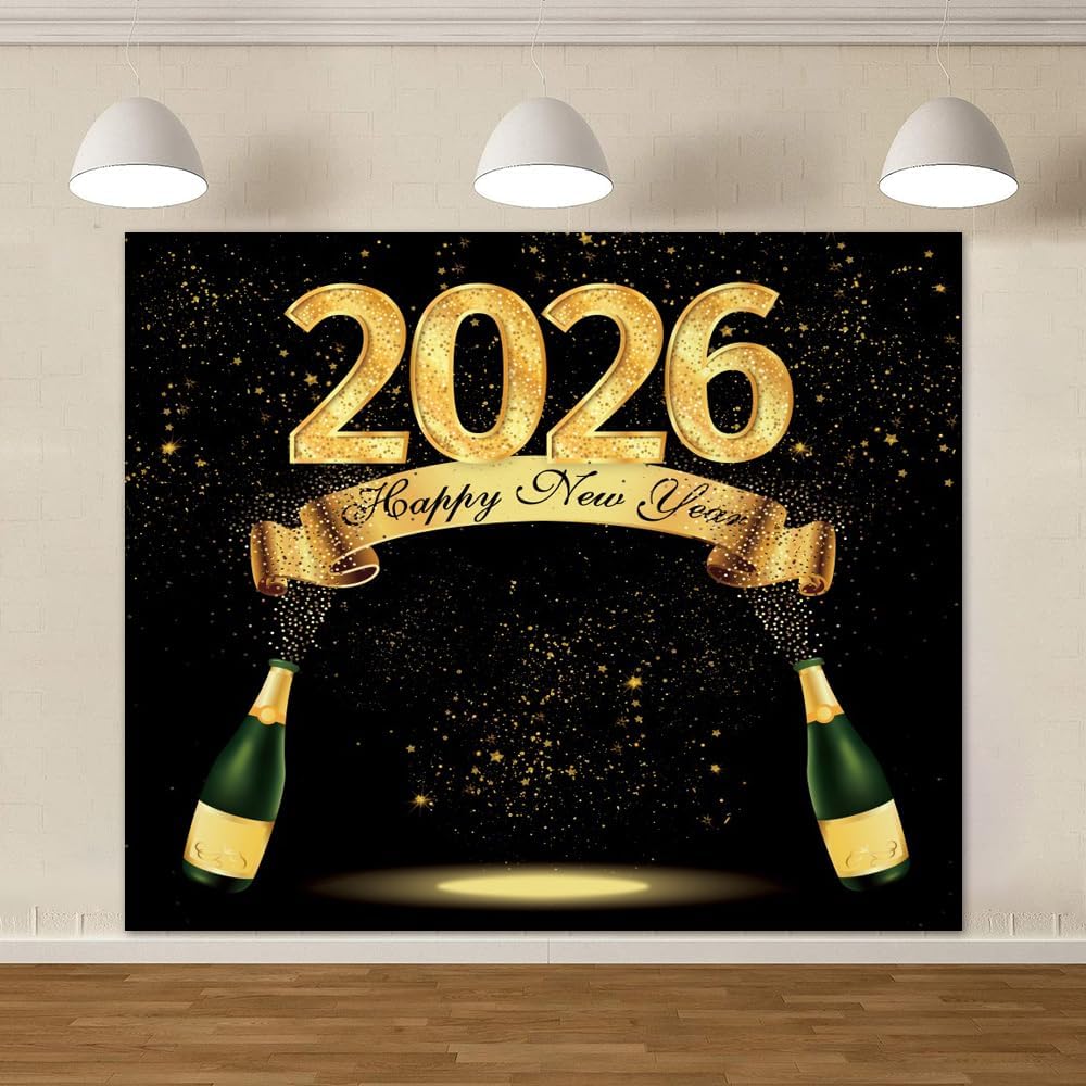 2026 New Year Backdrop – 10x8 FT Fabric Champagne Party Photography Background