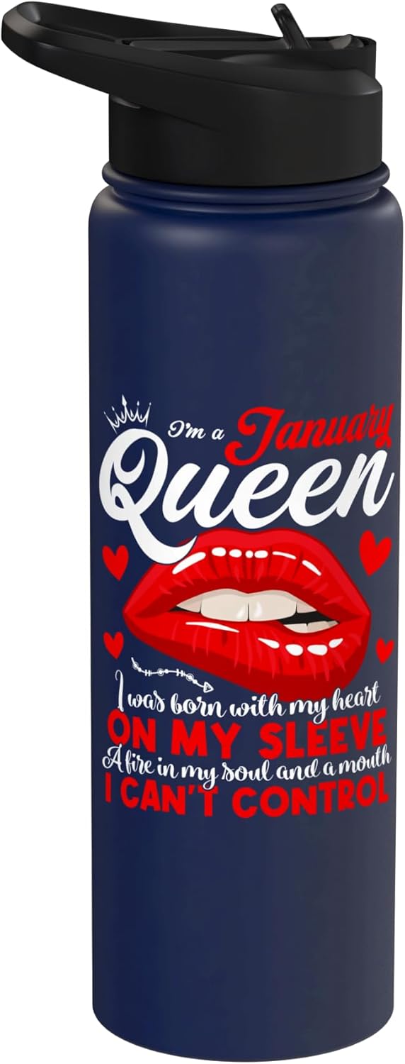 A Queen Was Born in January – Insulated Stainless Steel Water Bottle, Navy Blue