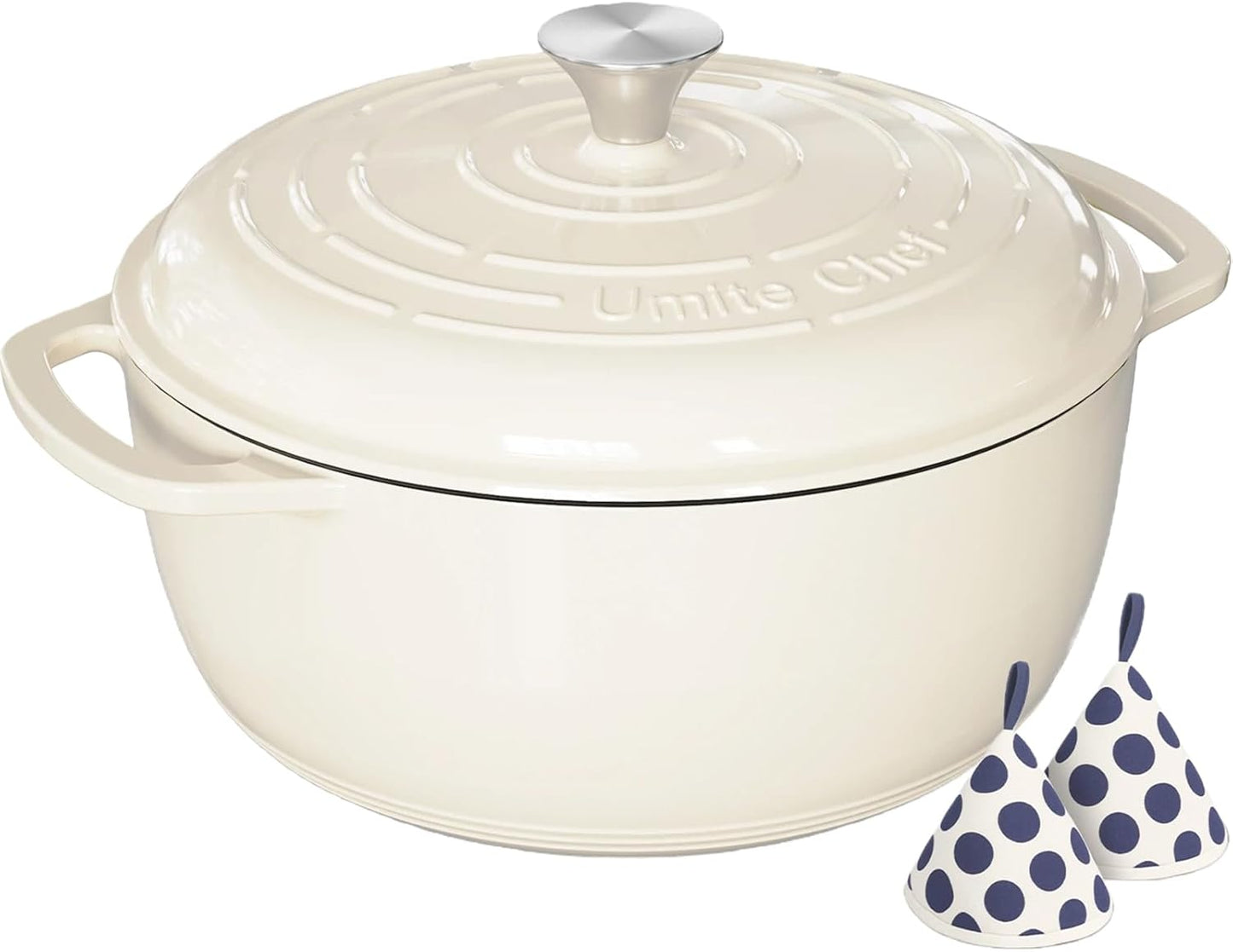 6QT Enameled Cast Iron Dutch Oven – Heavy-Duty Pot with Lid (Cream White)