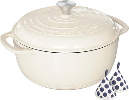6QT Enameled Cast Iron Dutch Oven – Heavy-Duty Pot with Lid (Cream White)