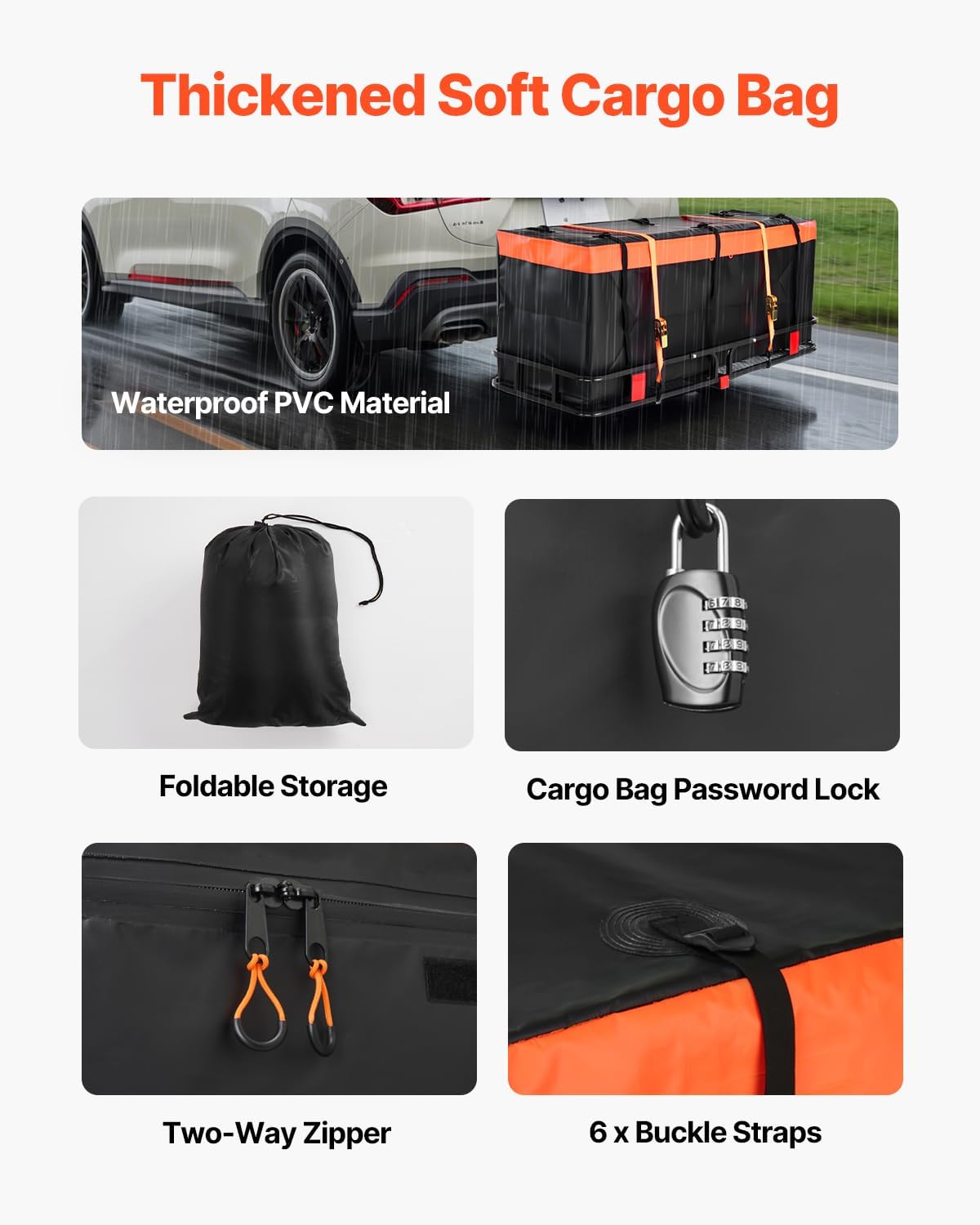 Folding Hitch Mount Cargo Carrier (60" x 24" x 6") 500 lb Load Capacity, Cargo Basket with Waterproof Bag for 2" Hitch Receivers