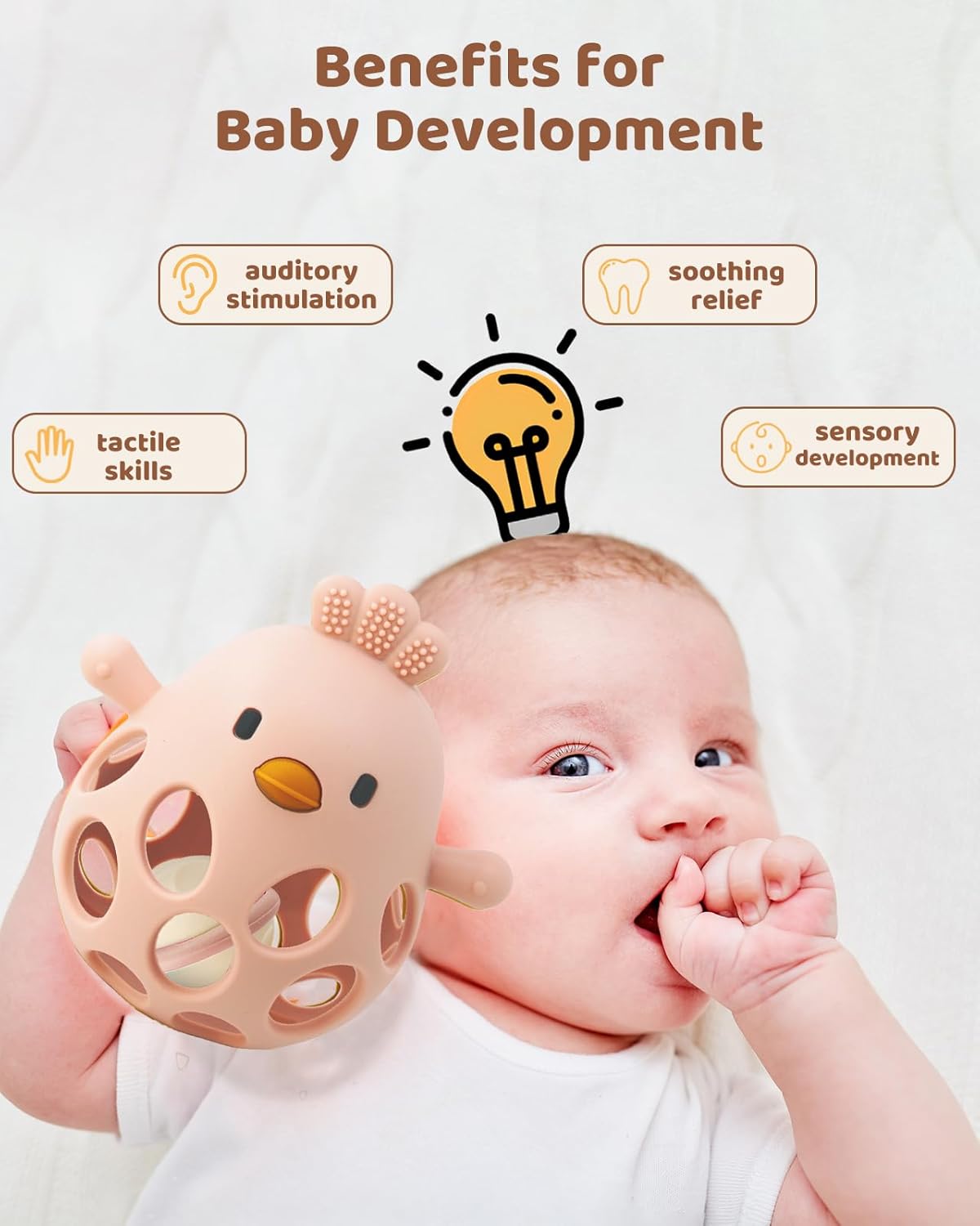 2-in-1 Pink Baby Teething Rattle – Food-Grade Silicone Sensory Teether (BPA-Free, 3–12 Months)