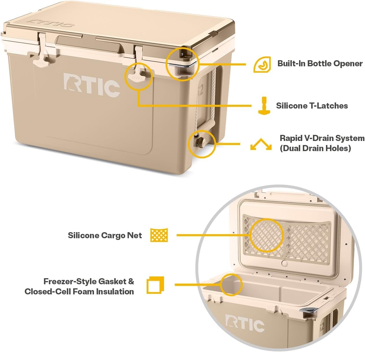 52 Quart Ultra-Light Insulated Cooler – 30% Lighter for Beach, Camping, and Fishing