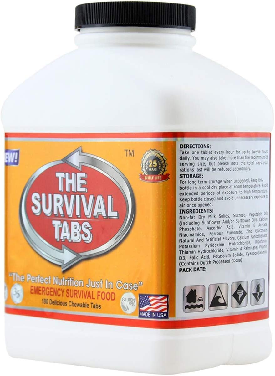 15-Day Emergency Food Supply – 180 Tabs, Gluten-Free Meal Replacement (25-Year Shelf Life, Vanilla)
