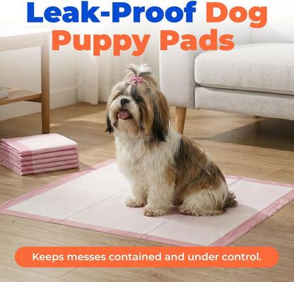 Disposable Puppy Pee Pads – Super Absorbent Dog Training Potty Pads, Baby Pink (100 Count)