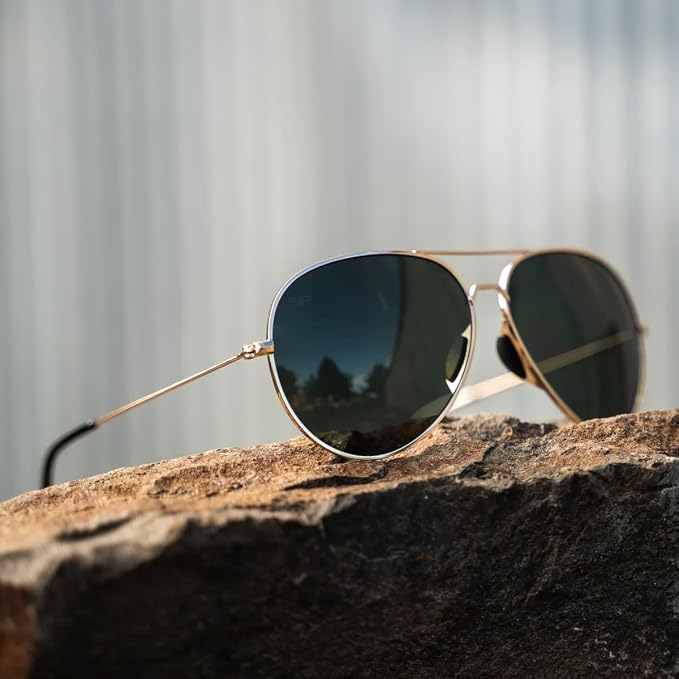 Aviator Tangle-Free Polarized Sunglasses – Women's Black Gold Classic Eyewear