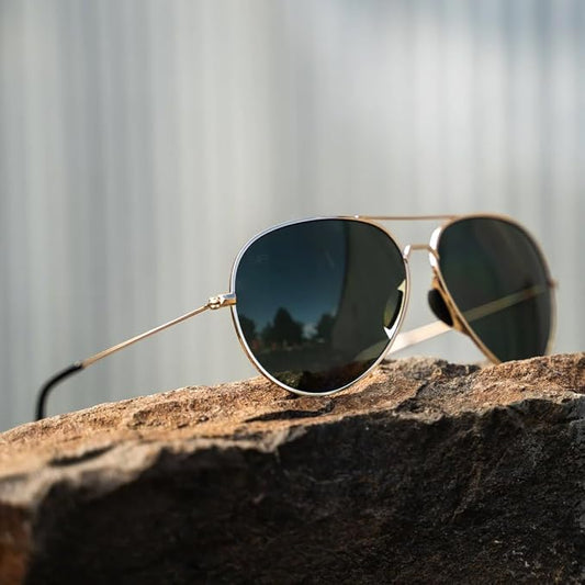 Aviator Tangle-Free Polarized Sunglasses – Women's Black Gold Classic Eyewear
