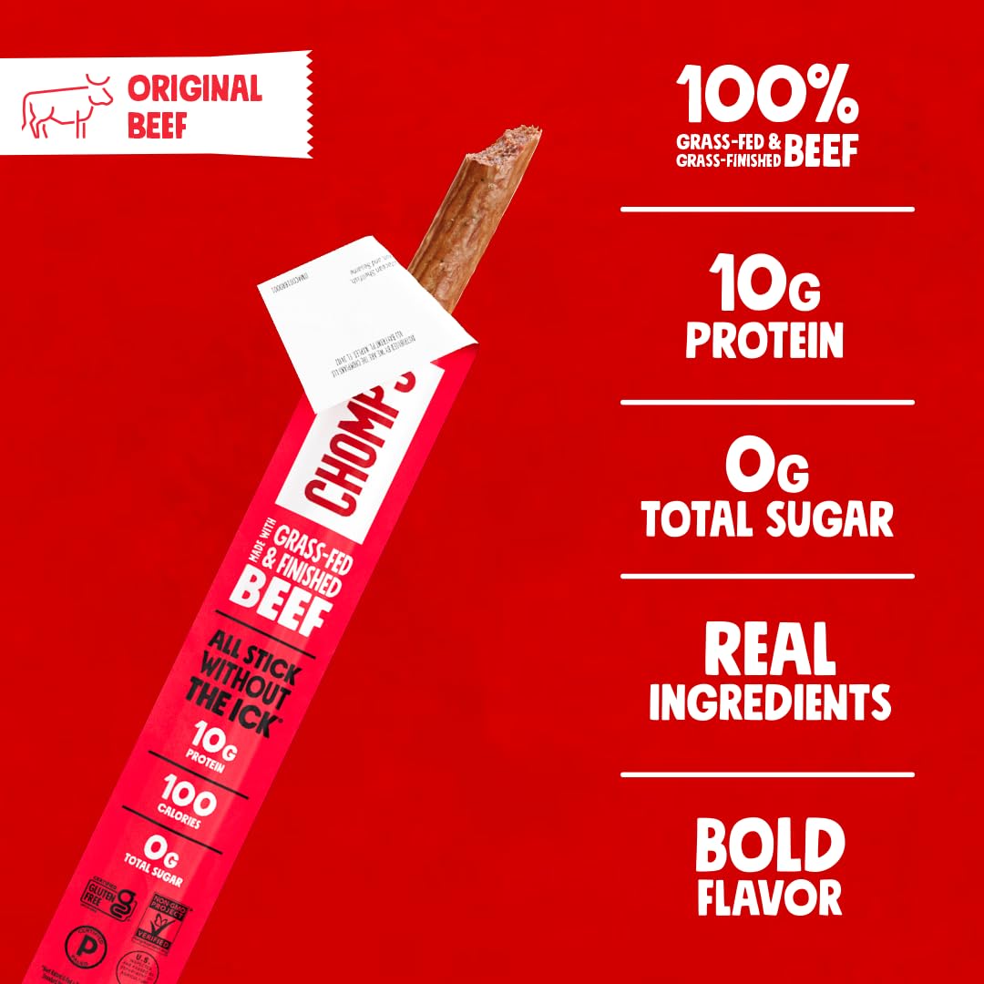 Grass-Fed Original Beef Jerky Snack Sticks – Keto, Paleo, Whole30, 10g Protein, Gluten-Free, Zero Sugar, Non-GMO (10 Pack)