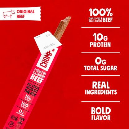 Grass-Fed Original Beef Jerky Snack Sticks – Keto, Paleo, Whole30, 10g Protein, Gluten-Free, Zero Sugar, Non-GMO (10 Pack)
