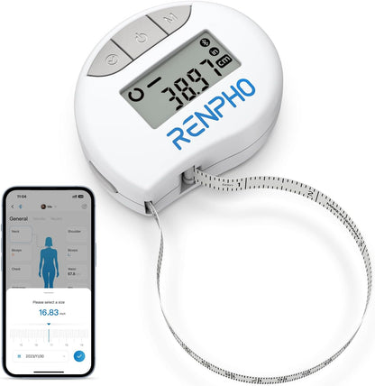 Smart Body Measuring Tape – Bluetooth Fitness Tape for Weight Loss & Muscle Tracking (60in/150cm, White)